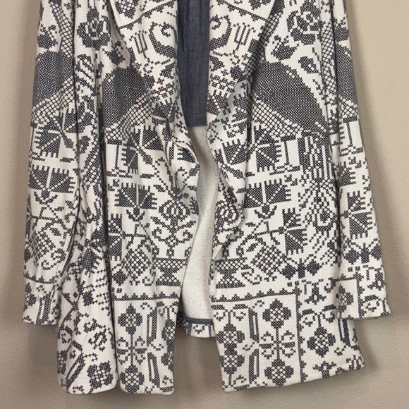 Free People Cream w/ Gray/Black Printed Cross Stitch Design Open Front Jacket - Picture 3 of 14